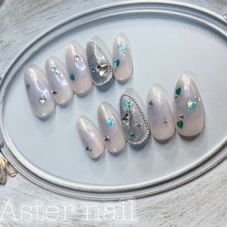 ハンドメイド ネイルチップ現品 09 水色ネイル フラッシュネイル