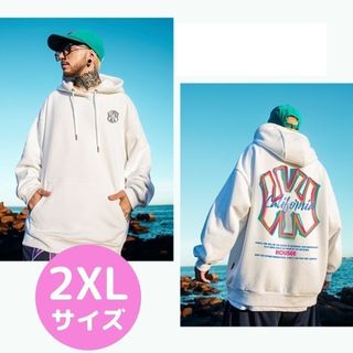 冬物セール★メンズ オーバーサイズ　パーカー ビッグ 2XL 白 韓国(パーカー)