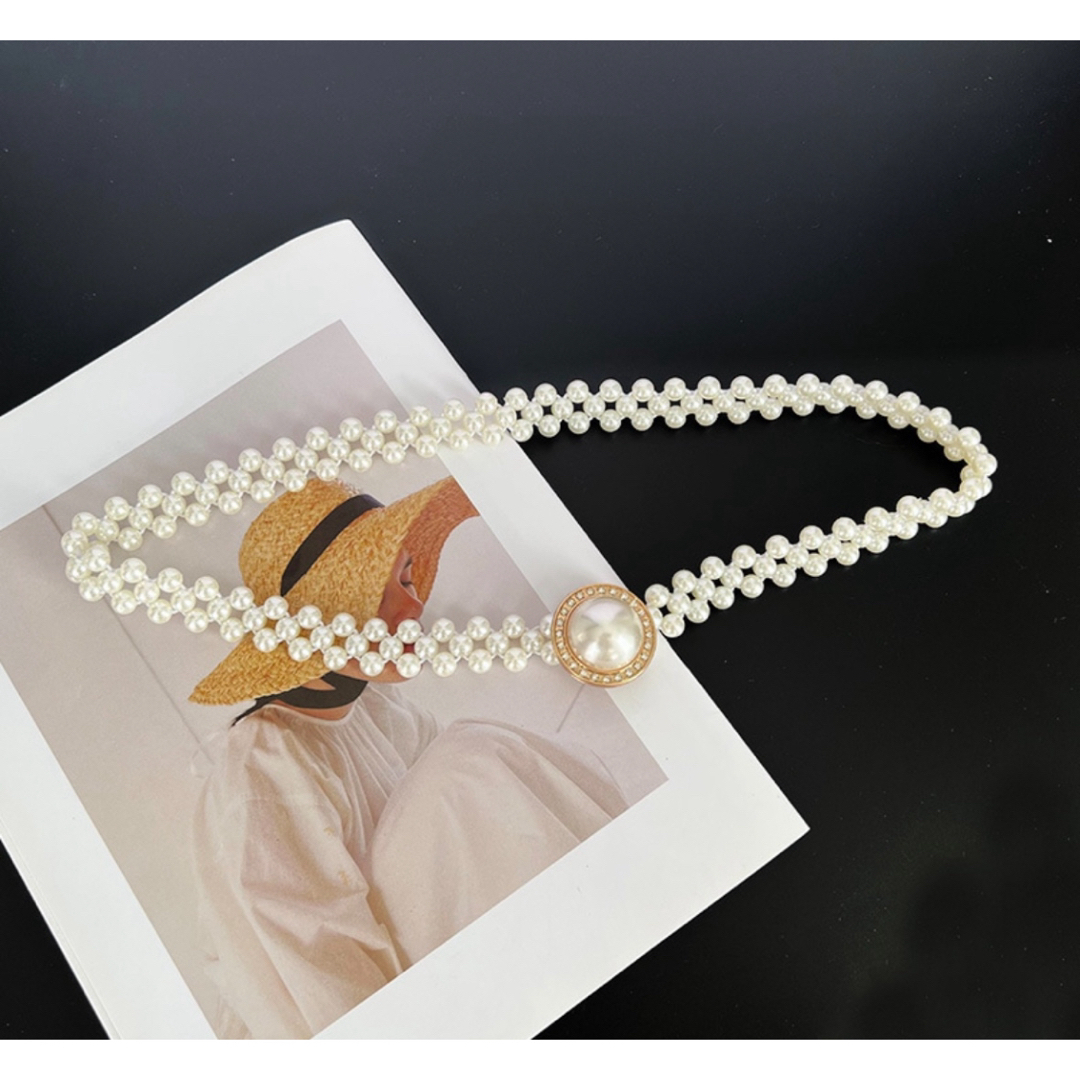パールベルト ベルト 帯締め 帯飾り ウエストベルト 浴衣 和装 着物 パール レディースのファッション小物(ベルト)の商品写真
