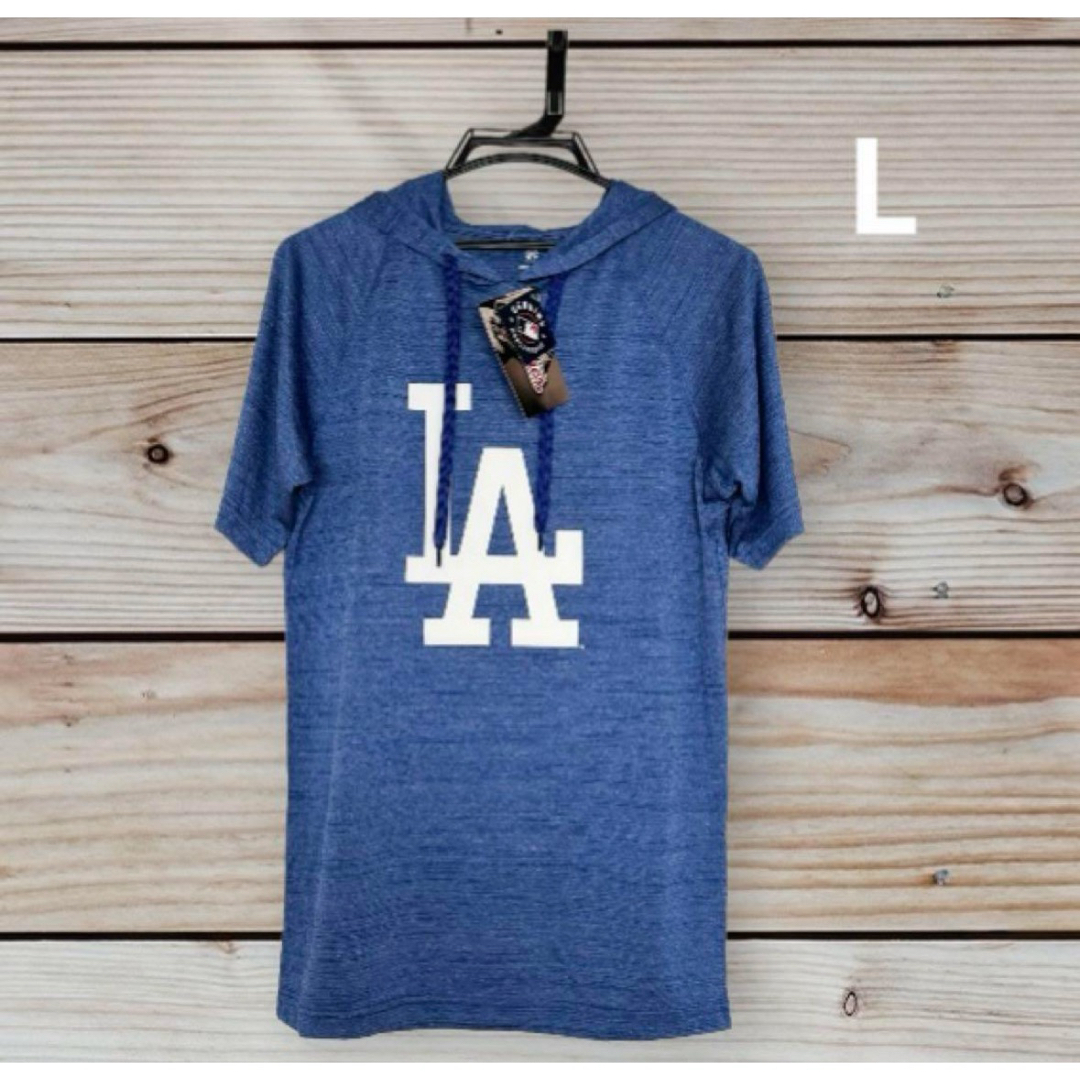 MLB(メジャーリーグベースボール)のロサンゼルス　ドジャース　パーカー　半袖　Tシャツ　MLB公式 スポーツ/アウトドアの野球(記念品/関連グッズ)の商品写真