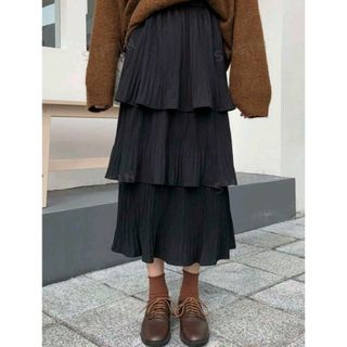 シーイン(SHEIN)のShein 無地柄 レイヤーフリル スカート(ロングスカート)