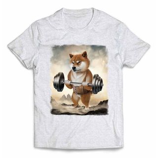 柴犬 しばいぬ 筋トレ 筋肉 ウエイトリフティング Tシャツ メンズ レディース(Tシャツ/カットソー(半袖/袖なし))