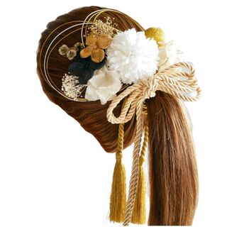 【色: 白×ゴールド】[Lomeri ロメリ] 組紐とオーガンジーリボンの髪飾り(その他)