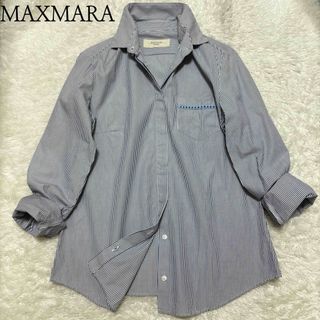 マックスマーラ(Max Mara)の美品　ウィークエンドマックスマーラ　コットンストライプシャツ　ビジュー　長袖羽織(シャツ/ブラウス(長袖/七分))