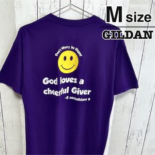 ギルタン(GILDAN)のUSA古着　GILDAN　Tシャツ　M　パープル　紫　ニコちゃん　プリント　ロゴ(Tシャツ/カットソー(半袖/袖なし))