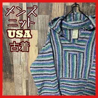 メキシカンパーカー メンズ L グレー ニット USA古着 90s 長袖(ニット/セーター)