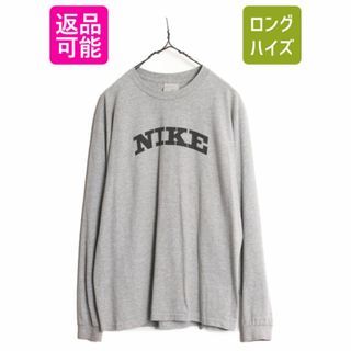 ナイキ(NIKE)の00s ナイキ ビッグ ロゴ プリント 長袖 Tシャツ メンズ M / 古着 00年代 オールド NIKE ロンT クルーネック カットソー モノトーン グレー(Tシャツ/カットソー(七分/長袖))