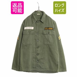 60s 61年製 米軍実物 US ARMY コットン サテン ユーティリティ シャツ SMALL / 60年代 ヴィンテージ ミリタリー 筒袖 1st OG107 フルパッチ(シャツ)