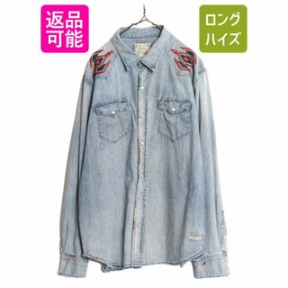 ラルフローレン(Ralph Lauren)のヴィンテージ 加工 ポロ ラルフローレン デニム ウエスタン シャツ メンズ XXL / 古着 ネイティブ 刺繍 コットン 長袖シャツ 大きいサイズ(シャツ)