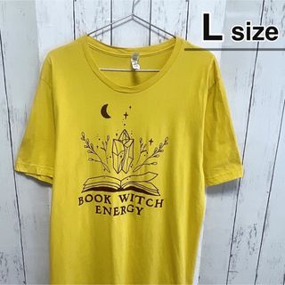 USA古着　Tシャツ　L　イエロー　黄色　プリント　ロゴ　本　ブック　コットン(Tシャツ/カットソー(七分/長袖))