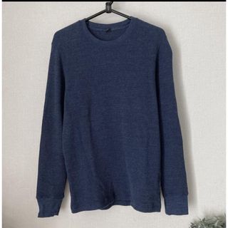 ユニクロ(UNIQLO)のユニクロ  ワッフルクルーネックT  長袖 ブルー(インディゴ) メンズ S (Tシャツ/カットソー(七分/長袖))