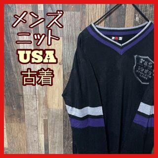 メンズ セーター トップス ブラック L ニット USA古着 90s 長袖(ニット/セーター)