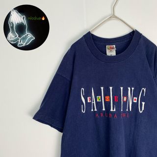 ヴィンテージ　半袖Tシャツ　USA製　シングルステッチ　XLサイズ　青　赤(Tシャツ/カットソー(半袖/袖なし))