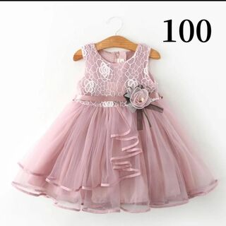 【即発送】100 ワンピース　ベビードレス　シフォン ピンク 女の子 フォーマル(ドレス/フォーマル)