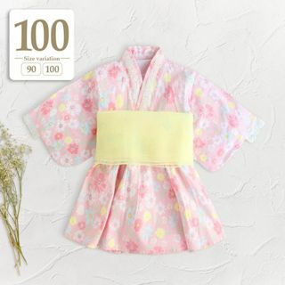 100ピンク〔浴衣ワンピース〕浴衣ドレス兵児帯2点セット子供ベビー女の子七夕和服(甚平/浴衣)