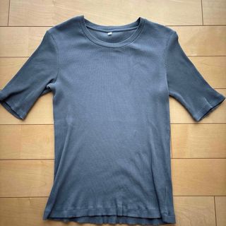 MUJI (無印良品) - 無印良品　ストレッチリブ編みクルーネック五分袖Tシャツ