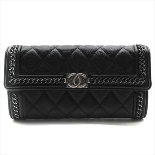 シャネル(CHANEL)のCHANEL シャネル ボーイシャネル チェーンアラウンド レザー 長財布 ウォレット ブラック a3465(財布)