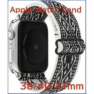 Apple Watch バンド エスニック柄 38/40/41mm 黒/白(ラバーベルト)