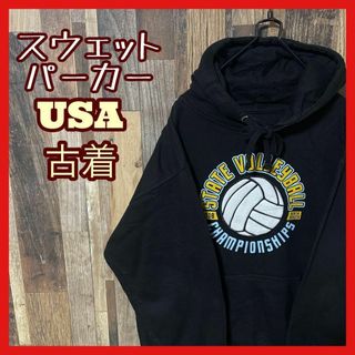 ブラック L パーカー メンズ サッカー USA古着 90s 長袖 スウェット(パーカー)