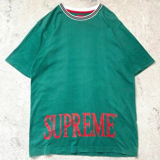 シュプリーム(Supreme)の【シュプリーム】ビッグロゴ リブライン Tシャツ 緑グリーン 大きめMサイズ(Tシャツ/カットソー(半袖/袖なし))