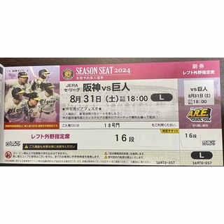 ハンシンタイガース(阪神タイガース)の8/31(土)阪神vs巨人 甲子園球場 レフトスタンド(野球)