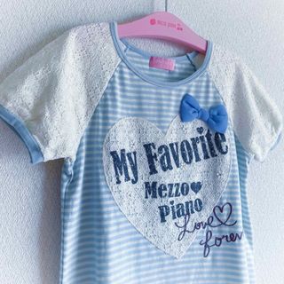 メゾピアノ(mezzo piano)のmezzo piano 半袖 Tシャツ ボ－ダ－ ロゴ ブルー レ－ス 140(Tシャツ/カットソー)