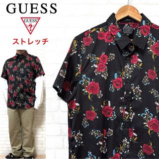 ゲス(GUESS)のGUESS ゲス 総柄 花柄ストレッチシャツ 半袖(シャツ)