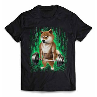 柴犬 しばいぬ 筋トレ 筋肉 ウエイトリフティング ジムサイバー 半袖 Tシャツ(Tシャツ/カットソー(半袖/袖なし))