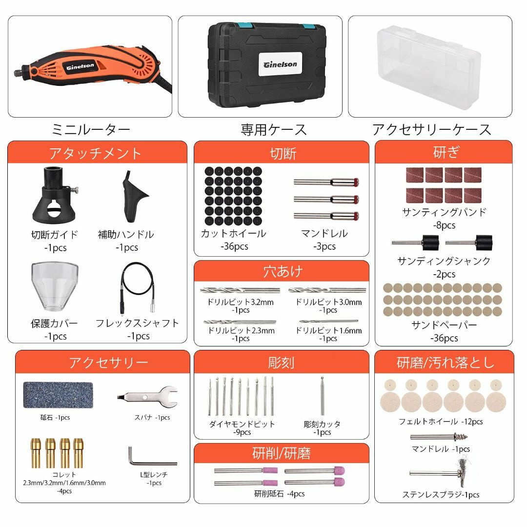 Ginelson ミニルーター リューター 6段変速 135W 保護カバー 補助 その他のその他(その他)の商品写真