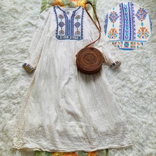 TITICACA プレインカ刺繍ワンピース ダブルガーゼ生地  エスニック