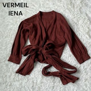 ヴェルメイユパーイエナ(VERMEIL par iena)のVERMEIL IENA リネン　リボン　カシュクール　ブラウス　レッドブラウン(シャツ/ブラウス(長袖/七分))