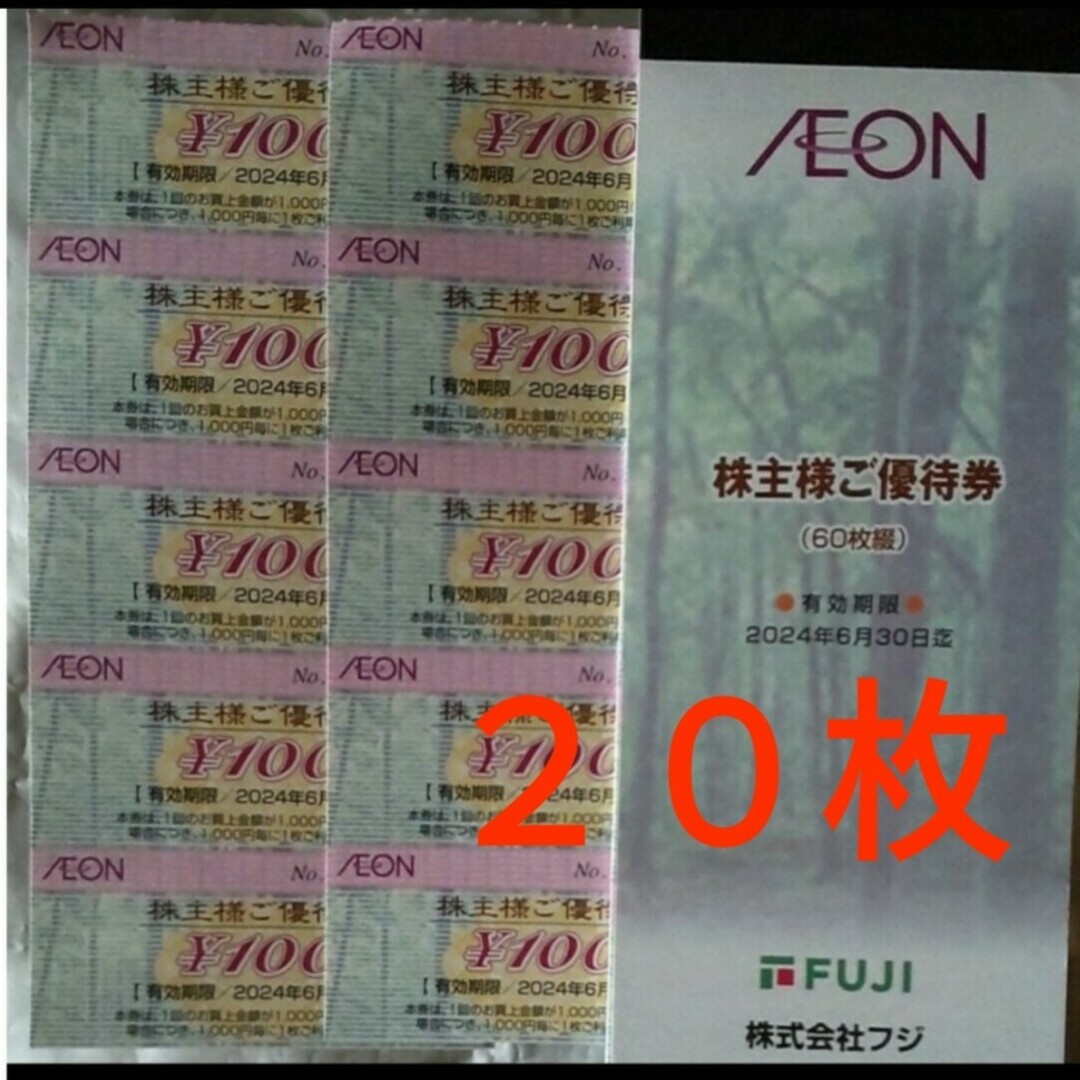 AEON(イオン)のフジ・イオン　株主優待　100円割引券20枚 チケットの優待券/割引券(ショッピング)の商品写真