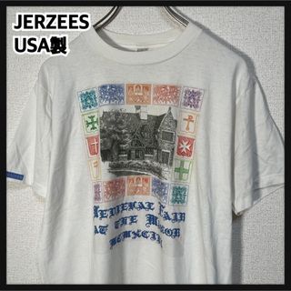 JERZEES - 【ジャージーズ】USA製半袖Tシャツ　白T　教会　アート　紋章　ビンテージ29