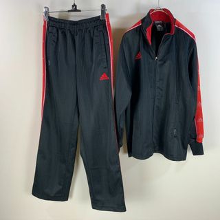 アディダス(adidas)のアディダス トラックジャケット 上下セット 赤 黒 150サイズ 古着(ウォーキング)