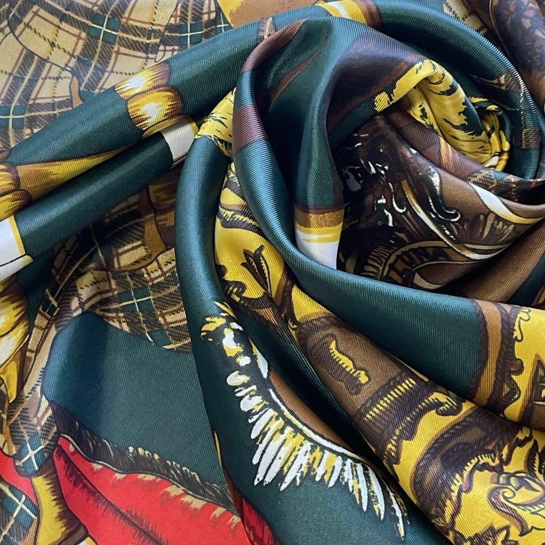 VINTAGE(ヴィンテージ)の大判スカーフ スカーフ シルク 絹 総柄 厚手 グリーン レディースのファッション小物(バンダナ/スカーフ)の商品写真