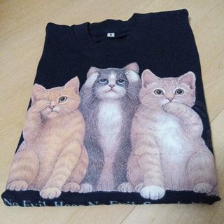 新品未使用　ねこ Tシャツ　ねこプリント　 半袖　M 紺　レディース　メンズ(Tシャツ(半袖/袖なし))