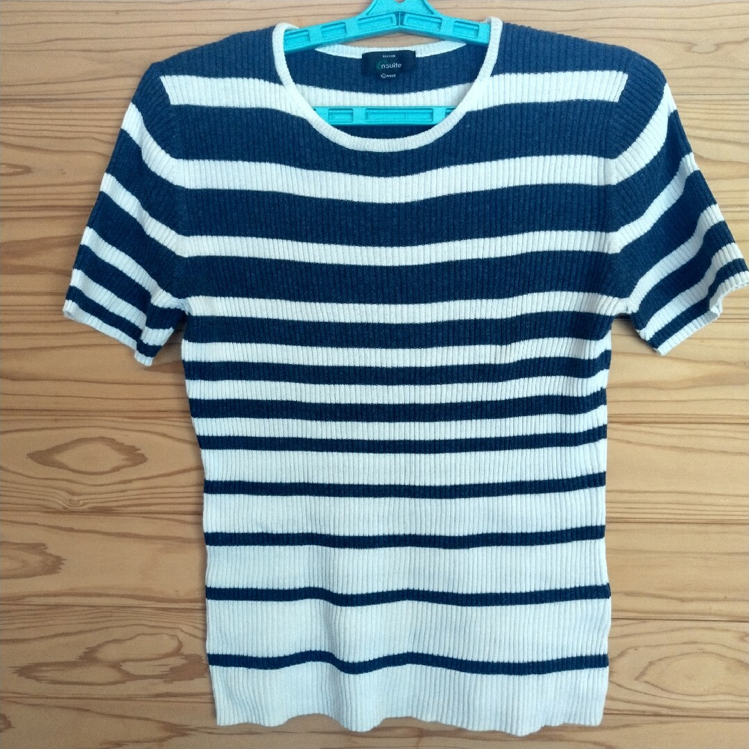 ボーダー　リブサマーニット　Tシャツ　マリン レディースのトップス(Tシャツ(半袖/袖なし))の商品写真