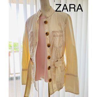 ザラ(ZARA)のZARA 綿ジャケット バニラ色アイボリー スタンドカラー(ノーカラージャケット)