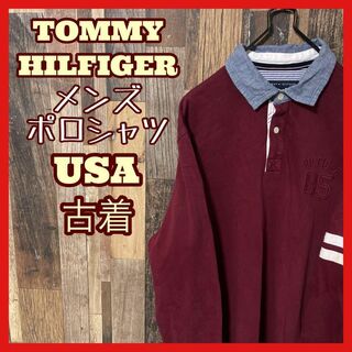 トミーヒルフィガー(TOMMY HILFIGER)のトミーヒルフィガー メンズ 小豆色 M USA古着 90s 長袖 ポロシャツ(ポロシャツ)