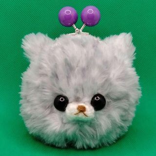 ✿ハンドメイド✿がま口・ポーチ✿手編み・あみぐるみ✿ふわっふわグレー猫ちゃん✿(ポーチ)