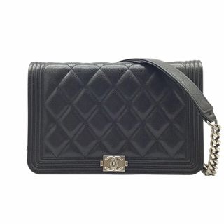 シャネル(CHANEL)のCHANEL　シャネル　ボーイシャネル　チェーンウォレット　キャビアスキン　AP1117　ブラック　シルバー金具　財布　長財布　レザー　斜め掛け　肩掛け　ウォレット　レディース　メンズ　ユニセックス(財布)