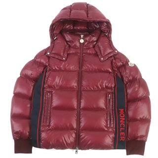 モンクレール(MONCLER)の美品□MONCLER モンクレール 22-23AW LUNETIERE サイドライン ロゴワッペン WZIP フーデッド ダウンジャケット ルビー 1 イタリア製 正規品 メンズ(ダウンジャケット)