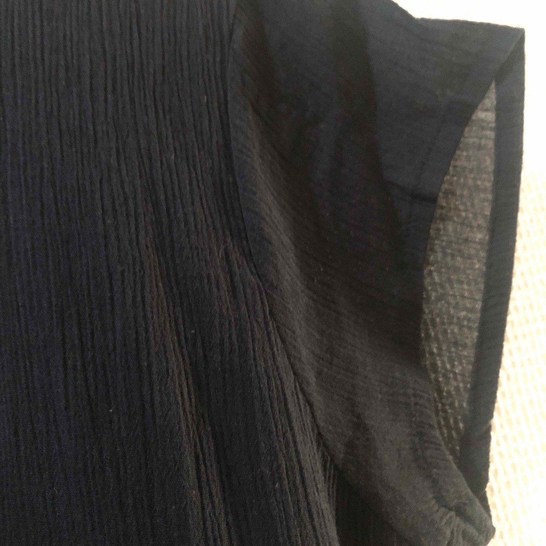未使用タグ付きフレンチスリーブワンピース黒綿100%サイドポケット レディースのワンピース(ロングワンピース/マキシワンピース)の商品写真