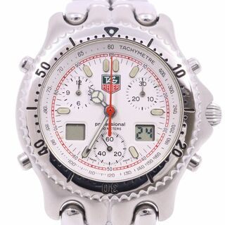 TAG Heuer - タグホイヤー S/el セナモデル クロノグラフ クォーツ メンズ 腕時計 アナデジ 白文字盤 純正SSベルト CG1111　管理2 