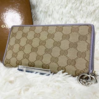 グッチ(Gucci)のグッチ　長財布　ラウンドファスナー　GGキャンバス×レザー　インターロッキング(財布)