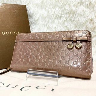 グッチ(Gucci)の美品　グッチ　長財布　ラウンドファスナー　マイクロGG 　シマ　リボン　ハート(財布)