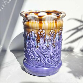 【複割】韓国 花シリーズ フラワー 野の花 紫色 植木鉢 陶器 多肉植物鉢植海外(プランター)