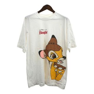 ディズニー(Disney)のDisney ディズニー BAMBI バンビ 半袖Ｔシャツ アニメT キャラクター ホワイト (メンズ X-LARGE) 中古 古着 Q6165(Tシャツ/カットソー(半袖/袖なし))