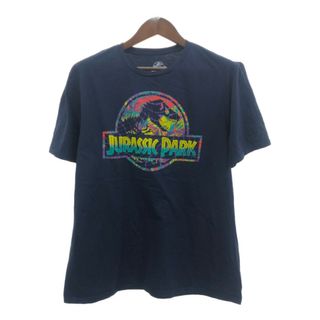 JURASSIC WORLD ジュラシックワールド 半袖Ｔシャツ ムービーT ロゴ ネイビー (メンズ L) 中古 古着 Q6167(Tシャツ/カットソー(半袖/袖なし))