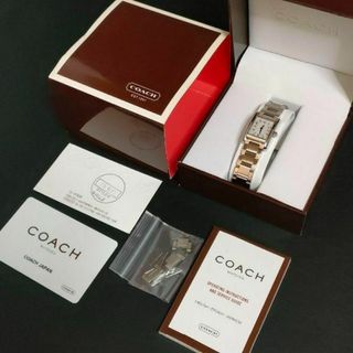 コーチ(COACH)の美品【稼働品】COACH　コーチ　ホワイト　レディース時計　スクエア　クオーツ(腕時計)